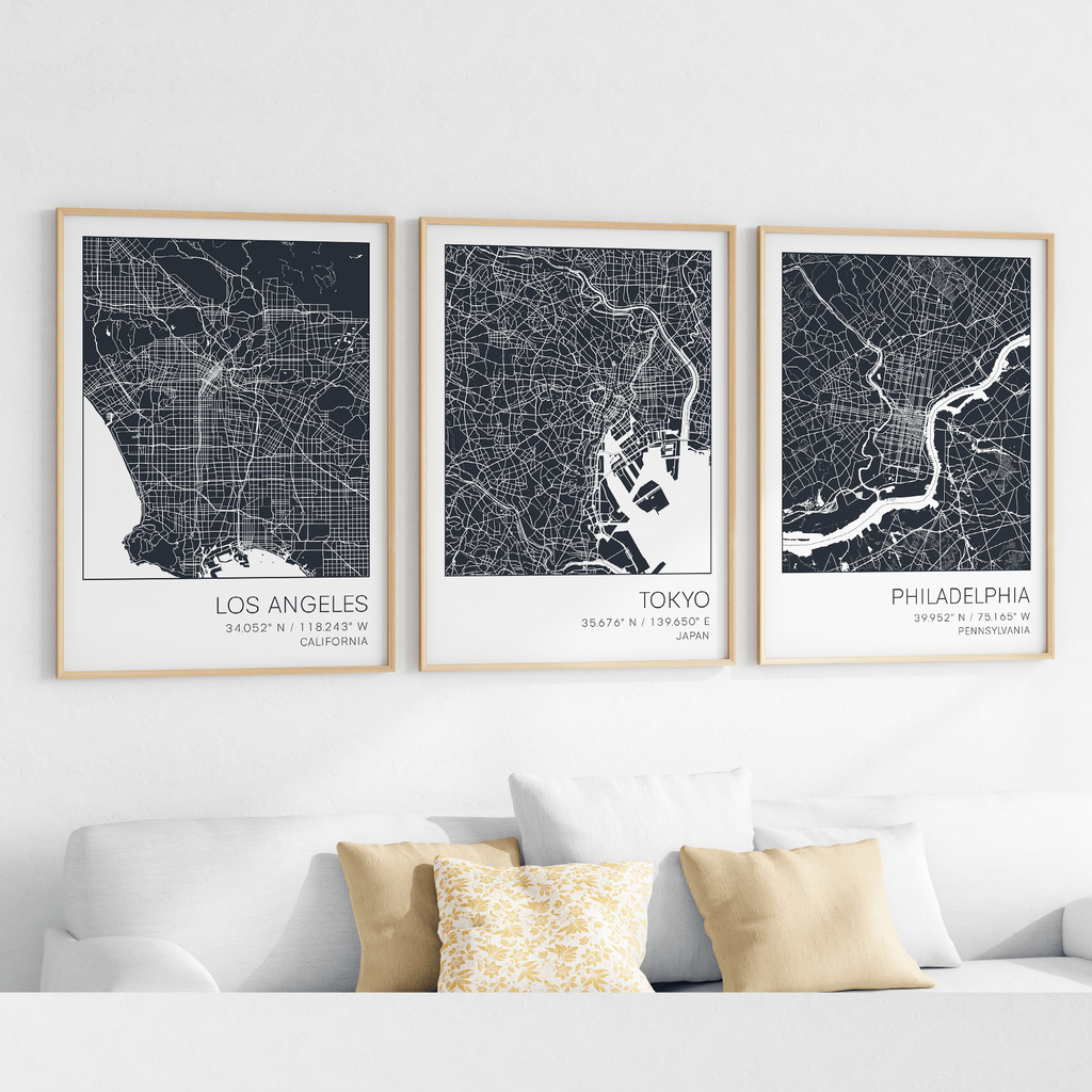 london map print,philadelphia map print, tokyo map print, home town map prints