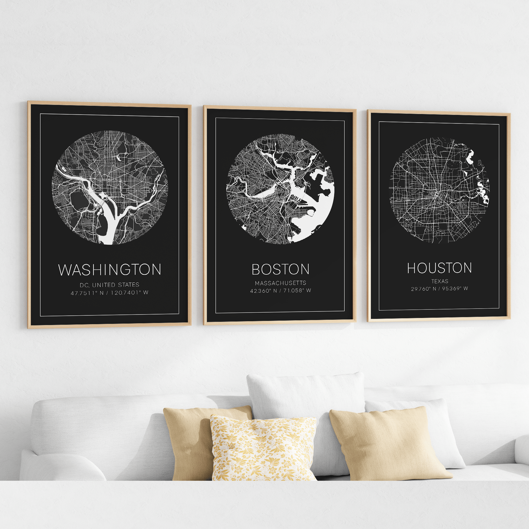 set of city prints of any location hometown or travel destiantion map prints