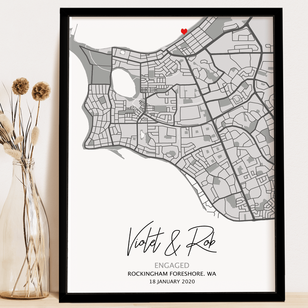 engagement gift map print in frame