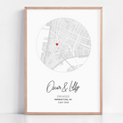 engagement map print with custom artwork in frame