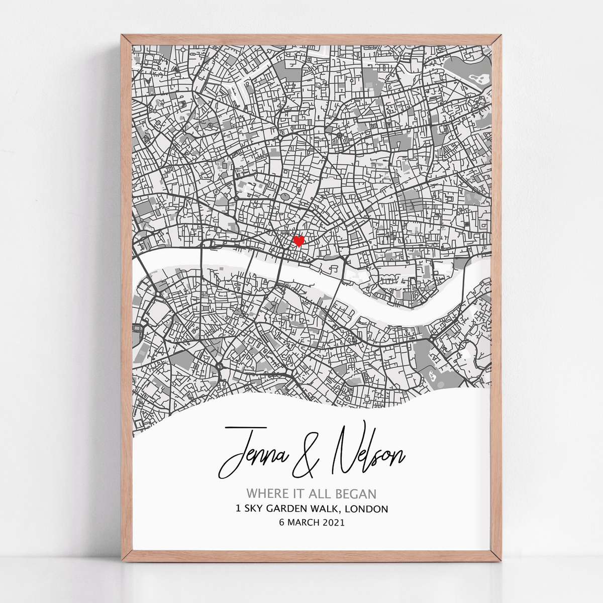 where we met map gift framed custom artwork