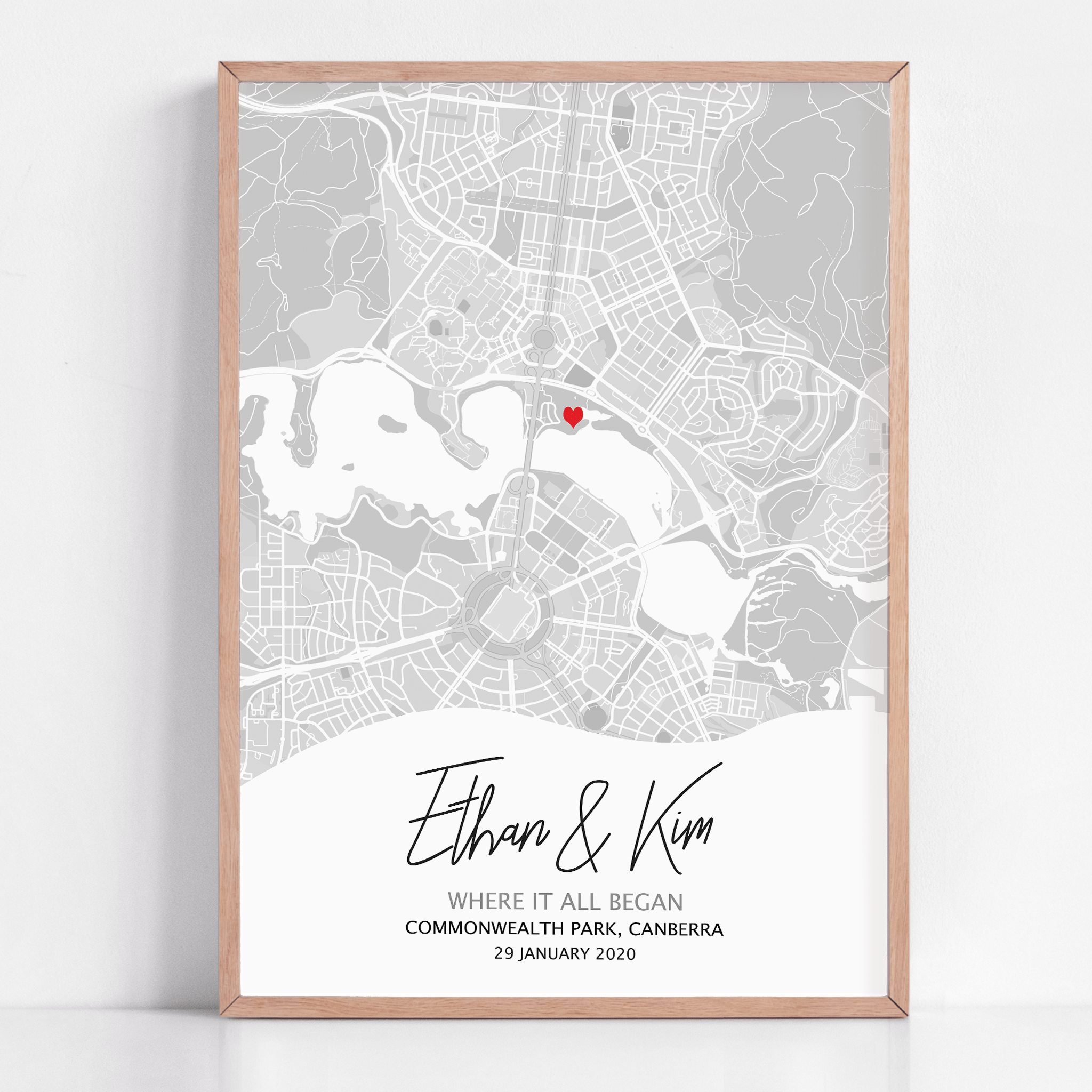 where we met map gift framed custom artwork