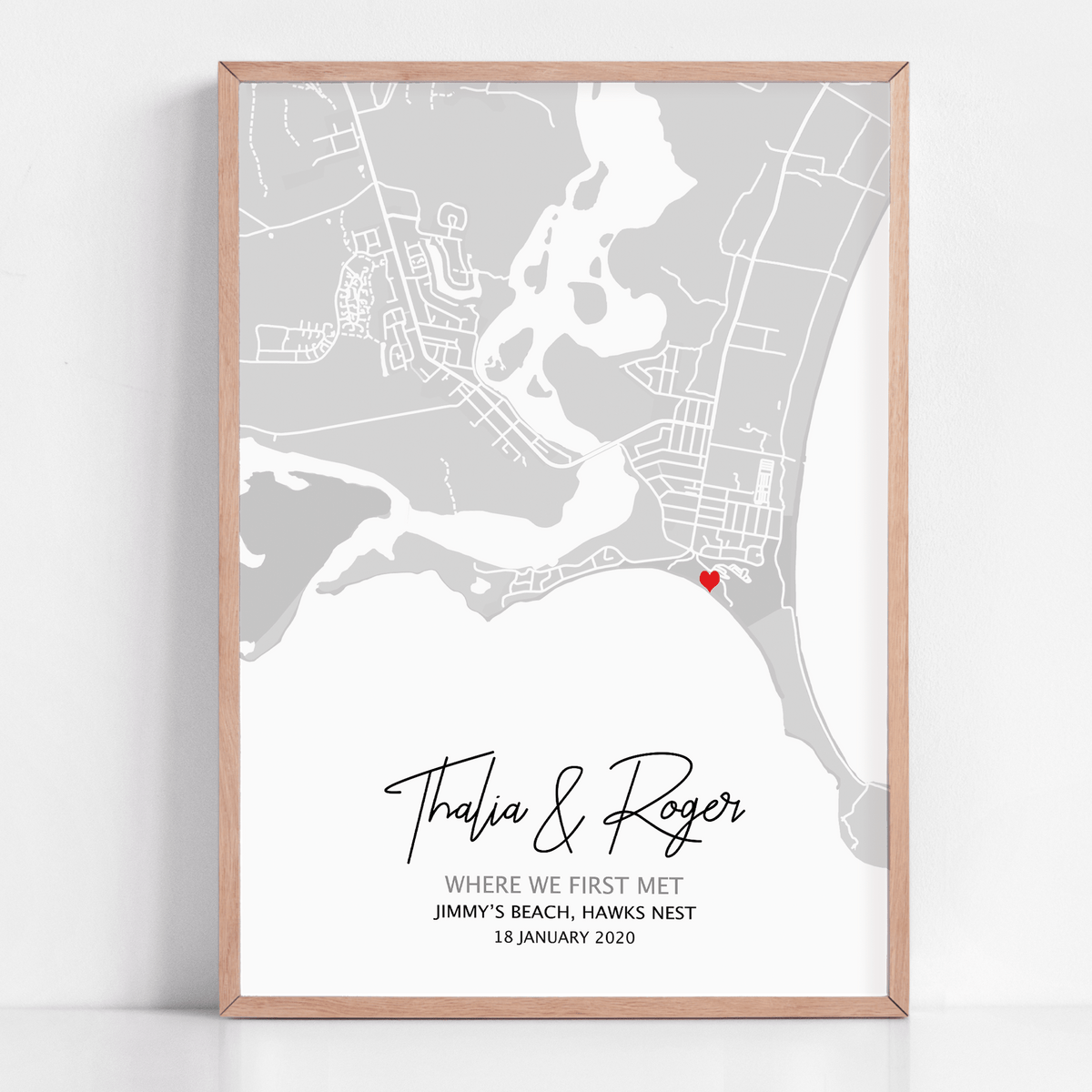 where we met map gift framed custom artwork